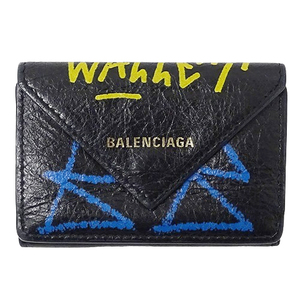 バレンシアガ BALENCIAGA 財布 レディース メンズ ブランド 三つ折り財布 グラフィティ ペーパー ミニウォレット レザー ブラック 391440