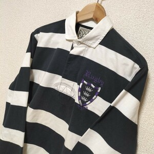 ★RALPH LAUREN RUGBY ラガーシャツ ボーダー メンズ ワッペン 刺繍 ナンバリング サイズS 長袖 ラルフローレンラグビー ブランド古着 USED