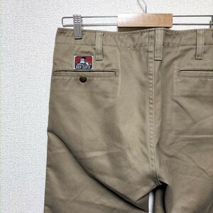 ★BEN DAVIS チノパン ワーク コットンパンツ ハーフパンツ クロップド 半端丈 無地 ベージュ W32〜33 ベンデイビス アメカジ 古着 USED