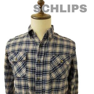 【最終値下げ】SCHLIPS 長袖 チェックシャツ ブルー Mサイズ コットン100％ 古着 vintage ヴィンテージ 90s 80s 昭和レトロ 