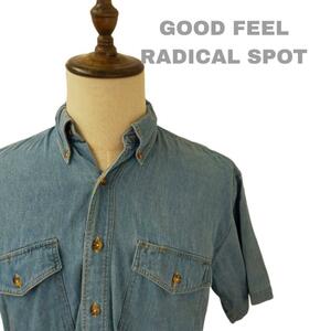【最終値下げ】RADICAL SPOT ラディカルスポット デニムシャツ Mサイズ ブルー 青 綿100％ コットン 古着 vintage ヴィンテージ