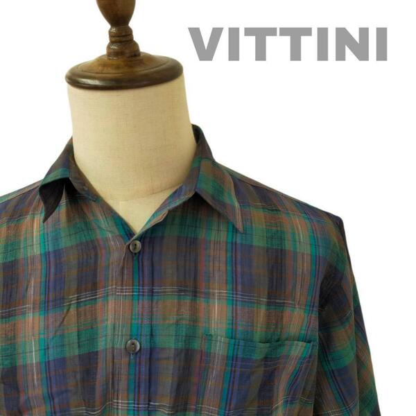 【最終値下げ】VITTINI ヴィッティーニ チェック シャツ グリーン Lサイズ 軽量 古着 vintage ヴィンテージ 90s 80s 昭和レトロ 00s 90年代