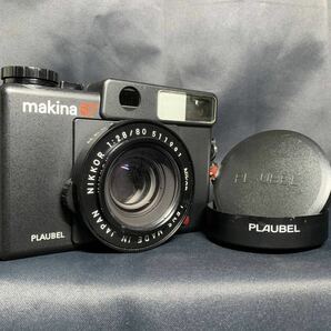  PLAUBEL makina 67 プラウベル マキナ 67 中判フィルムカメラ / レンズ NIKKOR 1:2.8/80 純正フード レンズキャップ付き 空シャッターOKの画像1