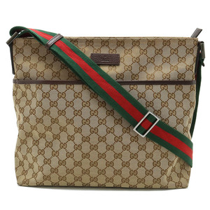 GUCCI グッチ GGキャンバス シェリーライン ウェブライン ショルダーバッグ 斜め掛け レザー カーキベージュ