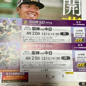 【通路側ペア】阪神対中日 4/20 ライト外野指定席キッズスペシャルデー 唐揚げ祭り☆