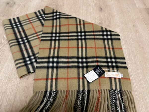 BURBERRY　バーバリー　カシミア100％　タグ付き未使用品　マフラー　キャメル　ヴィンテージ品　送料無料!!!