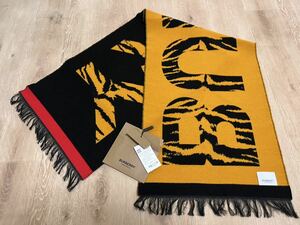 BURBERRY　バーバリー　マフラー　ウール91%　シルク9%　ブラック/オレンジ　未使用に近い　希少品　送料無料!!