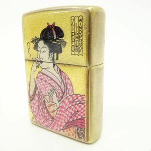 165s Zippo ジッポー 金箔エポ 煙を吹く女 浮世絵 オイルライター　※中古