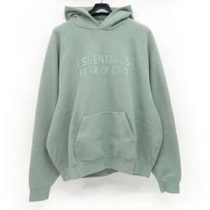 131s FEAR OF GOD ESSENTIALS エッセンシャルズ 23ss フロント ラバー ロゴ プルオーバー パーカー Lサイズ ※中古