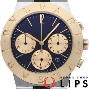  BVLGARY Diagono sport chronograph 35mm combination CH35SG K18YG/SS/ leather men's clock black finishing 