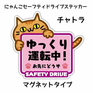 にゃんこのセーフティドライブステッカー　マグネットタイプ　チャトラ 