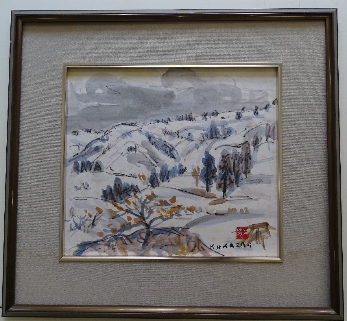 ･Author: Kinzo Okazaki ･Title: Snowy Mountain (Echigo Shiozawa) ･Technique: Watercolor ･No5-8-20-18.5, painting, watercolor, Nature, Landscape painting