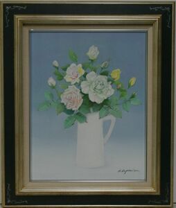 Art hand Auction ･लेखक का नाम: हिरोशी होसोकावा ･शीर्षक: एक घड़े में गुलाब ･तकनीक: ऑयल पेंटिंग (मूल)(425)(H1-R4-24-985.), चित्रकारी, तैल चित्र, स्थिर जीवन पेंटिंग