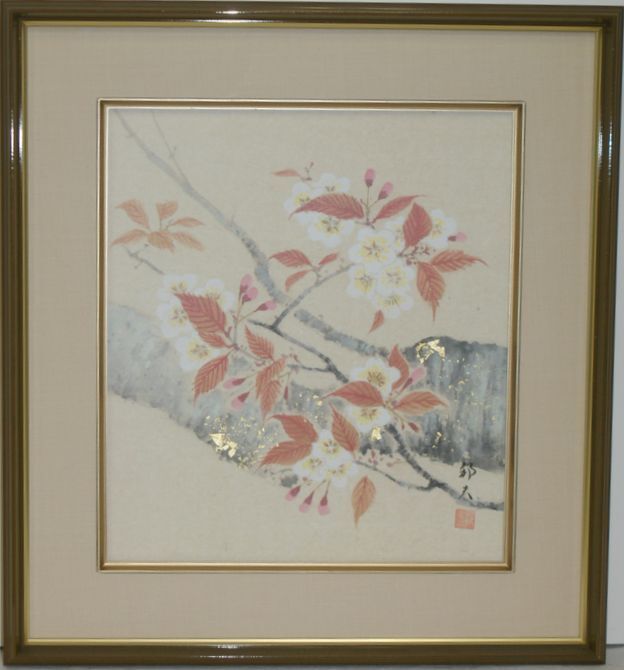 ･作者名 :片山邦夫 ･画題:｢桜｣ ･技法 色紙絵直筆 (原画) (H1-R4-6-24-4.4), 絵画, 日本画, 花鳥, 鳥獣