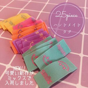 25枚　ハンドメイド 布ダグ 刺繍 織りタグ　ニコちゃん　ポップ　韓国