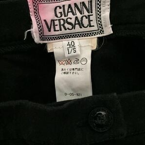 GIANNI VERSACE オールド イタリア製 ストレッチスキニー パンツ 黒 40 裾スリット入り ブラックの画像3