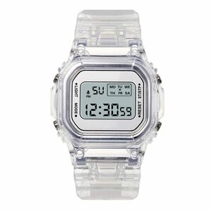 スケルトン防水軽量シンプルデザイン スポーツウォッチ デジタル腕時計レディース くすみカラー ホワイト白 (G-shockではありません)