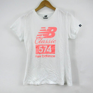 ニューバランス 半袖Tシャツ ロゴT クラシック574 スポーツウエア レディース Lサイズ ホワイト×ピンク NEW BALANCE