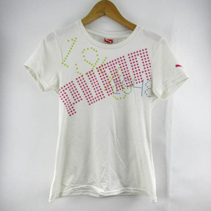 プーマ 半袖Tシャツ ロゴT スポーツウエア レディース Mサイズ ホワイト×レッド PUMA