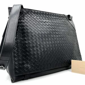 1円《 正規品・美品 》BOTTEGA VENETA ボッテガヴェネタ イントレ ショルダーバッグ メンズ フラップ 大容量 A4 PC◎ 斜め掛け ビジネス 黒