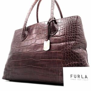 1 jpy { beautiful goods * top class }FURLA Furla business tote bag black ko type pushed . men's shoulder ..A4 PC storage * unisex leather bordeaux 