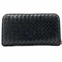 1円《 正規品・定番 》BOTTEGA VENETA ボッテガヴェネタ 長財布 メンズ イントレチャート ラウンドファスナー レザー 多収納 ブラック 黒_画像3