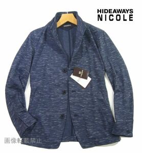 新品 春物 ★ ニコル　カット素材 衿ワイヤー イタリアンカラー ジャケット　50/XL　紺 ネイビー　スタンド ブルゾン HIDEAWAYS NICOLE