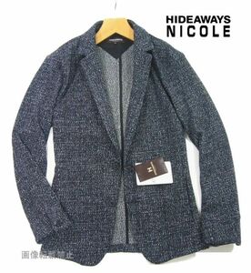 新品 春物 ★ ニコル　ラッセル ジャガード テーラードジャケット　48/L　紺 ネイビー系　ストレッチ カーディガン HIDEAWAYS NICOLE