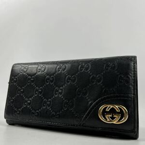 1円〜【入手困難品】 GUCCI グッチ 長財布 フラップ式 ブラック 黒 レザー シェリーライン GG シマ メンズ インターロッキング