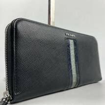 1円〜【入手困難品】 PRADA プラダ 長財布 ラウンドファスナー ブラック 黒 クロコ 型押し サフィアーノレザー メンズ ネイビー ウォレット_画像1