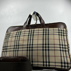 1円〜【入手困難品】 Burberry バーバリー ビジネスバッグ ノバチェック レザー ブリーフケース 2way ショルダーバッグ A4収納 斜め掛け