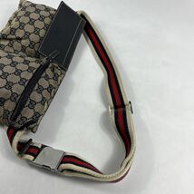 1円【入手困難品】 GUCCI グッチ シェリーライン ボディバッグ ウエストポーチ ショルダーバッグ ベルト GG キャンバス 斜め掛け ネイビー_画像8