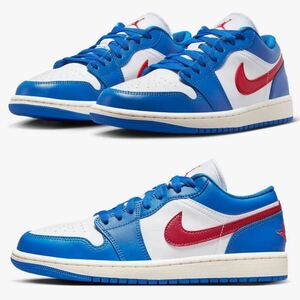 ★売切★NIKE AIR JORDAN1 LOWスポーツブルーxジムレッドxホワイトwmnsUS10.5(27.5cm)新品国内正規★ダンクジョーダンナイキ定価￥14,300