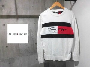 TOMMY HILFIGER トミーヒルフィガー ロゴ刺繍 フラッグ切替 薄手 スウェット トレーナーL/スウェットシャツ/白 ホワイト/トミー