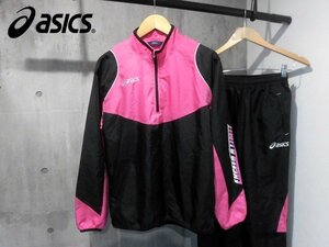 美品/asics アシックス ウインドハーフジップシャツxナイロンパンツ セットアップM/ウォームアップ ウィンドブレーカー 上下セット/メンズ