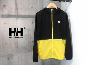 美品 HELLY HANSEN ヘリーハンセン フード付き ナイロンジャケット XL/配色切替 薄手 ZIPフーディ/黄 黒/メンズ/アウトドア/HEZ11323