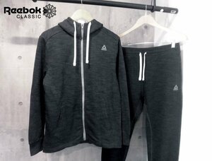 新品 Reebok リーボック TE マーブル スウェット フルジップ パーカー x ジョガーパンツ セットアップL/上下セット/黒 ブラック/メンズ