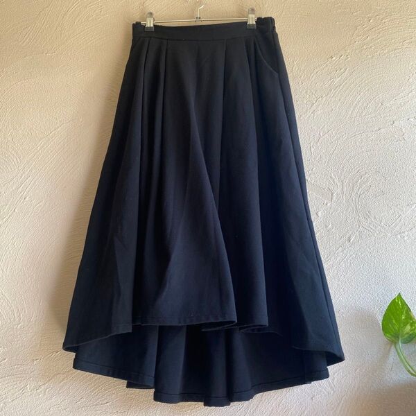 ★☆美品☆ ★ 秋〜冬 FASHI+MESSAGE 暖か変わりデザイン丈スカート 黒 M〜L