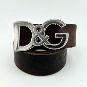 1 jpy DOLCE&GABBANA Dolce & Gabbana Dolce&Gabbana belt DG buckle Logo silver Brown men's leather original leather 95cm