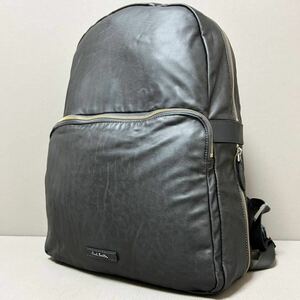 1円/美品◆Paul Smith ポールスミス リュック バックパック デイバック メンズ ビジネス 大容量 A4収納 PC可 グレー シルバー カジュアル