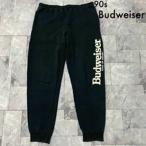 90s Budweiser バドワイザー sweat pants スウェットパンツ 日本製 ビッグプリントロゴ ブラック 玉FL3442