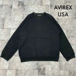 AVIREX USA アヴィレックス sweat スウェット トレーナー ラグラン 00s y2k 刺繍ロゴ ブラック サイズM 玉FL3468