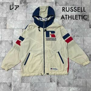 レア RUSSELL ATHLETIC ラッセル ナイロンジャケット ジップアップパーカー 裏地メッシュ ビッグ刺繍 00s y2k サイズS(XL相当) 玉SS1556