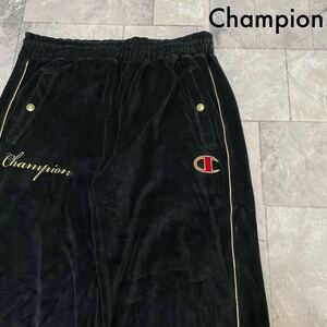 Champion チャンピオン ベロアパンツ sweat スウェットパンツ ジャージ 刺繍ロゴ ゴールド ブラック サイズS 玉SS1583