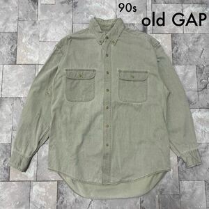 90s old GAP オールドギャップ USA企画 BD ボタンダウンシャツ コットン 胸ポケット ワークシャツ ヴィンテージ グレー サイズM 玉SS1605