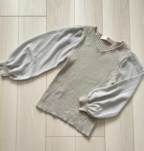 toccocloset シアースリーブニット パール M