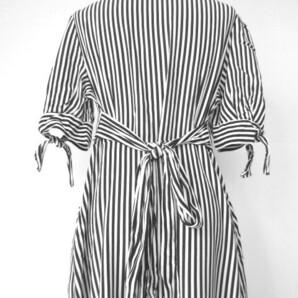 古着♪レトロ調・ストライプシャツワンピ♪70s60s70年代60年代80年代シンプル半袖春即決パフスリーブ昭和レトロ羽織りモノトーン黒白の画像6