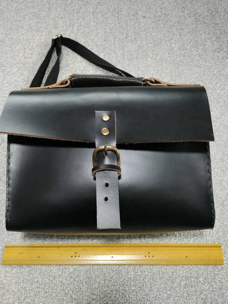 2WAYレザーショルダーバッグ 本革 ブラック ハンドメイド