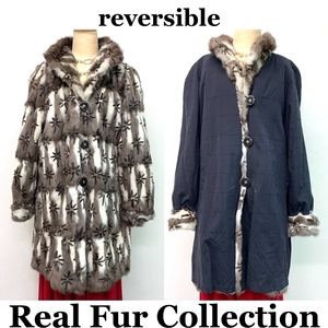 毛皮コート リバーシブル リス 本物毛皮 リアルファー realfur ミディアム丈 着丈88cm 裾周囲147cm club藤(N726)