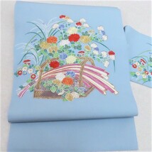 Club藤★名古屋帯 手刺繍 塩瀬 花籠ノ図 九寸名古屋帯 御仕立上り(3309)LYM_画像4